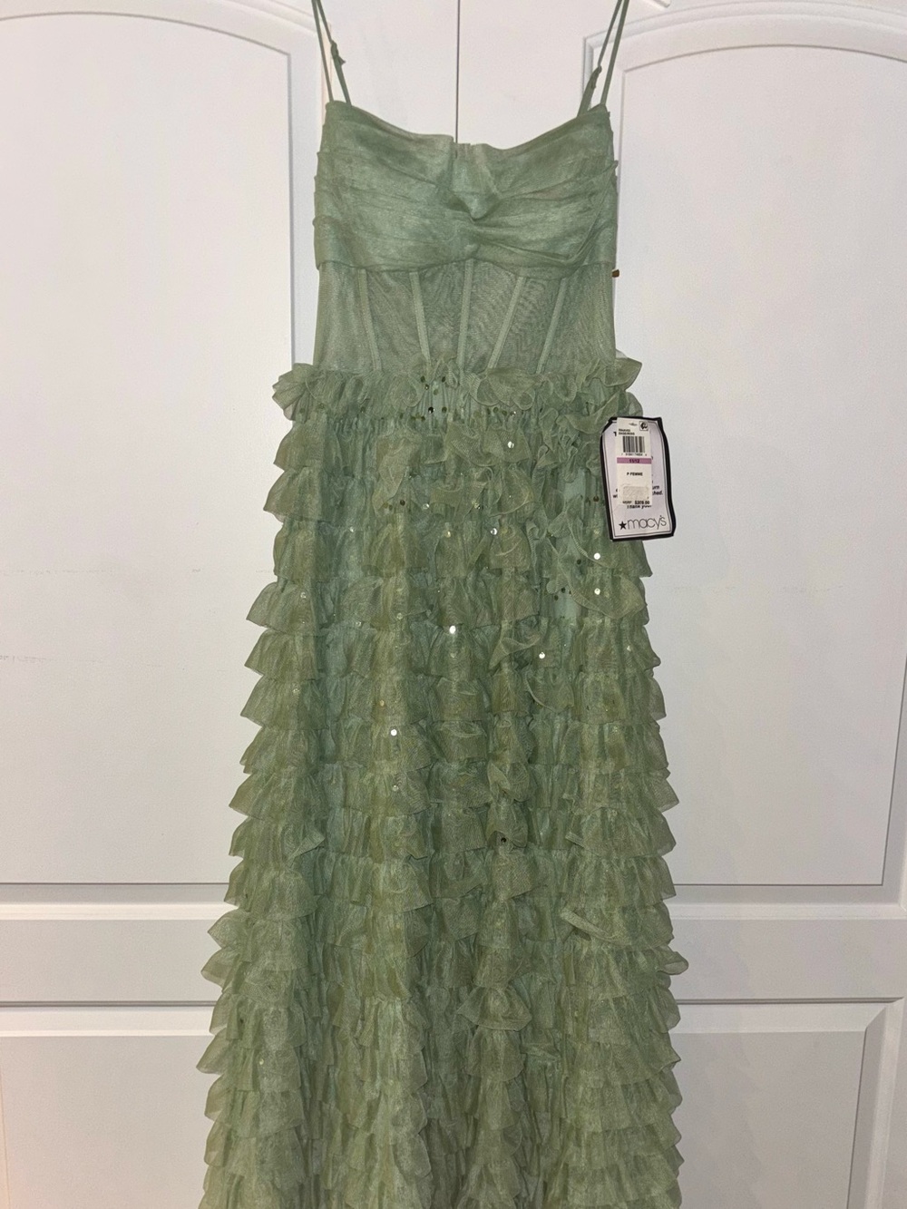 Macy's Girls' Sage Green Ruffled Tulle Special Occasion Dress